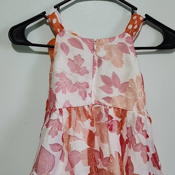 Bonnie Jean Orange Floral Dress with Polka Dots - Picture 5 of 6